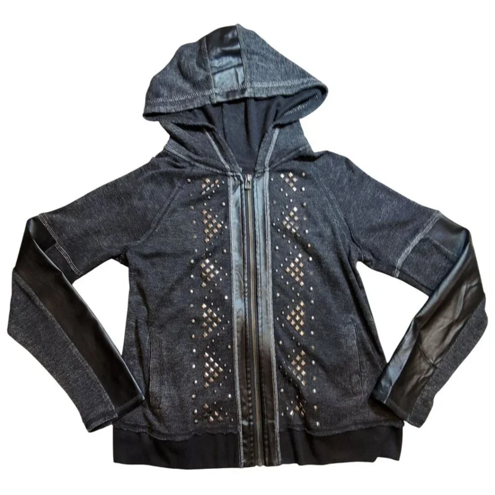 Miss Me Studded Jacket Womens Small Hoodie Faux Leather Statement - Picture 1 of 12